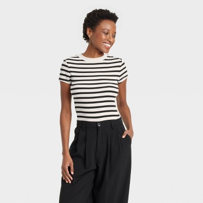 Women's Slim Fit Short Sleeve Ribbed T-Shirt - A New Day™
