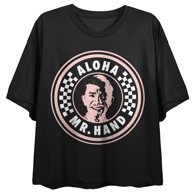 Fast Times At Ridgemont High Aloha Mr. Hand Crew Neck Short Sleeve Women's Black Crop Top