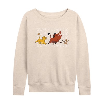 Women's - Disney - Hakuna Matata Outlined Words Lightweight French Terry Wide Neck Long Sleeve Graphic Shirt