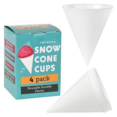 Impresa [4 Pack] Plastic Reusable Snow Cone Cups - No Leak, Durable Shaved Ice Cone Cups - Family Pack - 6 oz