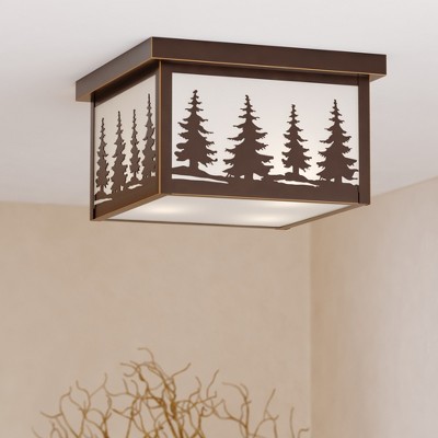 VAXCEL Yosemite Bronze Rustic Tree Square Indoor Outdoor Flush Mount Ceiling Light