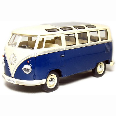 KiNSMART 1962 Volkswagen Classic Hippy Bus 7" 1:24Scale Blue Die Cast Metal Model Toy Pull Back Action Car