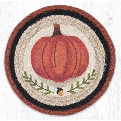 Earth Rugs Pumpkin Perfect Printed Round Trivet – 10"x10" Braided Jute Hot Pad, Rustic Fall Table Decor