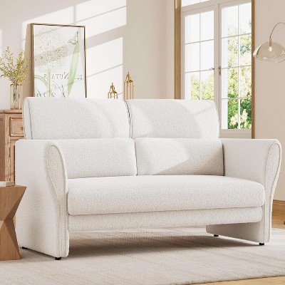Modern Accent Chair with Arms, Mid-Century Lounge Chair, Comfy Single Sofa, Boucle Upholstered Armchair, for Living Room, Bedroom, Office
