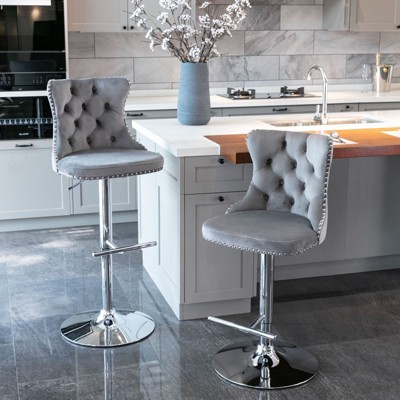 Sapphtopaz Swivel Bar Stools Set of 2 Velvet Upholstered Height Adjusatble Bar Chair with Tufted Backs Dining Chairs for Kitchen Island