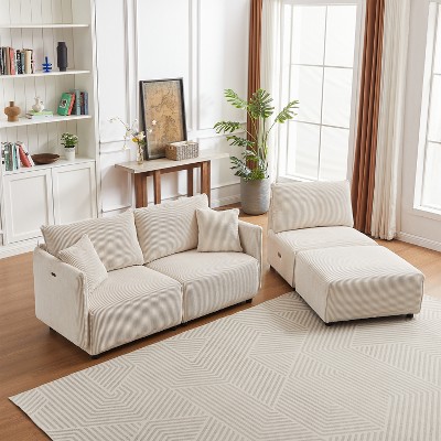 106"W Modular Combination Style Sofa, Modern Minimalist Corduroy Sofa with 2 Comfort Pillows and USB & C Charging Ports 4S - ModernLuxe