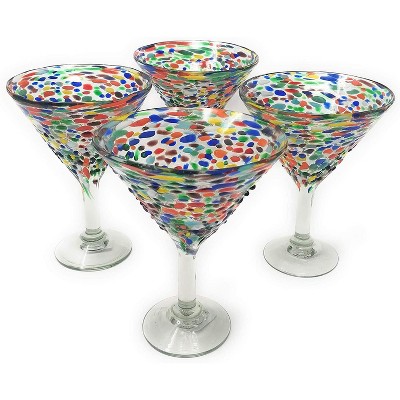 Dos Sueños Mexican Hand Blown  Modern Margarita Glasses - Confetti Rock Design - 12oz - Set of 4