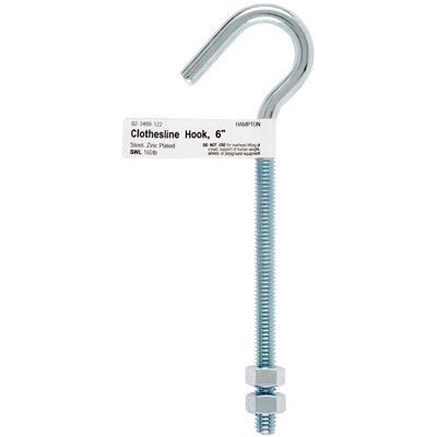 Hampton Medium Zinc-Plated Silver Steel 6 in. L Clothesline Bolt Hook 160 lb 1 pk (Case of 10)