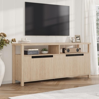63'' TV Stand for TVs up to 70'', Farmhouse Entertainment Center with 4 Door and Open Shelves, Wooden Media Console for Living Room, Bedroom