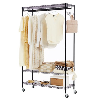 SEVOBAL Freestanding Coat Racks Industrial Rolling Adjustable Shelf with Locking Casters for Maximum Stability, Black, 17.1"*47.2"*80.3"