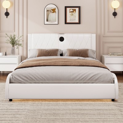 CAVINAS King/Queen/Full Size Luxurious Upholstered Platform Bed Frame with Thickened Headboard & Bluetooth Speakers,Easy Assembly