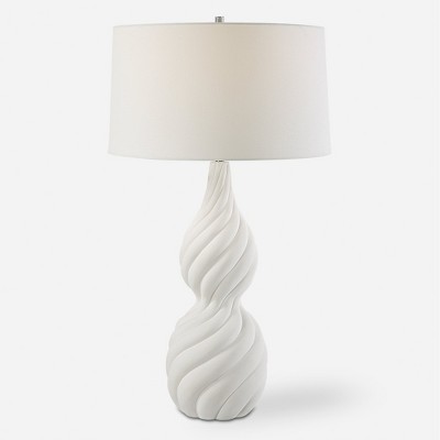 Uttermost 30240 Twisted Swirl White Table Lamp with Textured Ceramic Base
