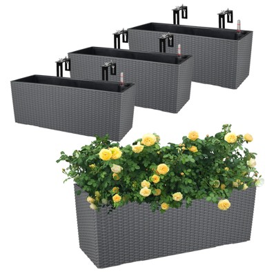 Aoodor 4 Pcs 19.5" Rectangular Window/Railing Planter Box, Self Watering Planter with Adjustable Bracket