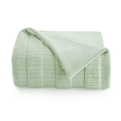 Amelie Home Striped Faux Fur Throw Blanket for Sofa, Bed, or Chair
