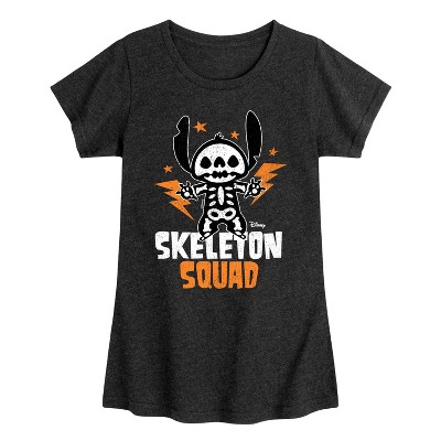 Girls' - Lilo and Stitch - Skeleton Squad Fitted Short Sleeve Graphic T-Shirt