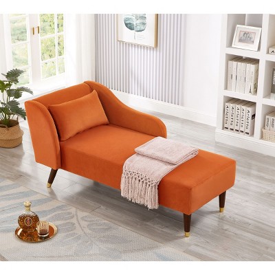 PAGED Modern Velvet Accent Lounge Chair with Pillow & Gold Decor,Upholstered Chaise Sleeper Chair for Living Room,Bedroom