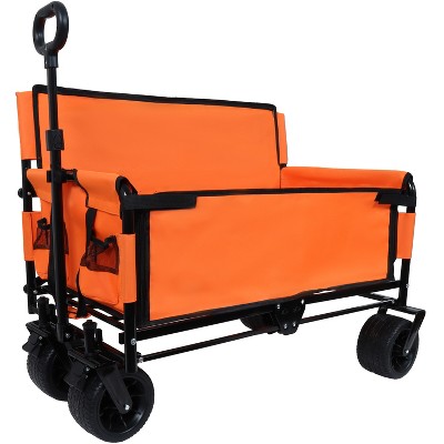 3-in-1 Convertible Folding Wagon Cart with Bench Seat & Storage - 500lbs Heavy-Duty Utility Wagonorange