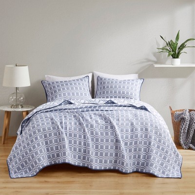 3Pcs Light Weight Reversible Quilt Set, Modern Style Geometric Print Smooth Bed Pad for Hot Summer