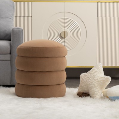 Round Ottoman with Storage, Comfy Upholstered Footrest, Vanity Stool for Bedroom, Living Room, Makeup Room - Maison Boucle