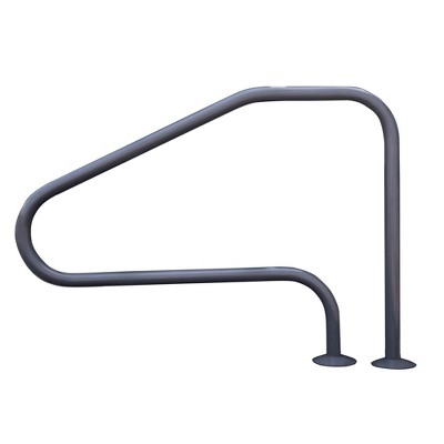 Saftron 48" x 32" Figure 4 Metal 4 Bend Outdoor In-Ground Swimming Pool Return to Deck Entry/Exit Handrail Accessory w/ Polymer Coating, Graphite Gray