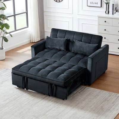 FONTOI 3 in 1 Pull out Sofa, Reversible Sleeper, Convertible Couch Bed with Adjustable Backrest Pillows&Pockets for Home, Black, 52.75"*31.1"*33.46"