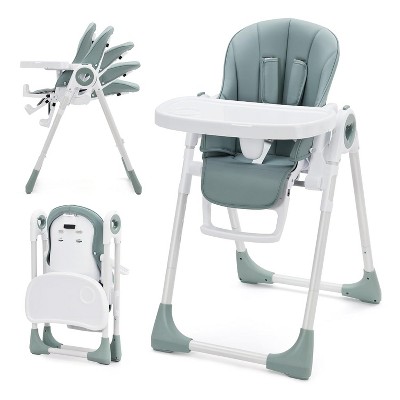 Foldable Baby High Chair with Adjustable Height, 5 Recline Positions & Removable Double Tray -Space-Saving Infant Highchair for Toddlers