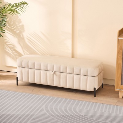 PAGED Velvet Storage Bench 49.21" Wide Upholstered Entryway Bench with Metal Legs for Living Room, Entryway