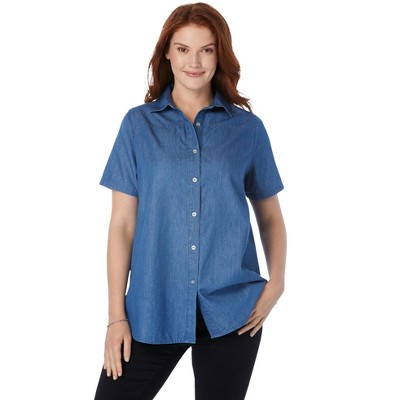 Woman Within Short-Sleeve Denim Shirt