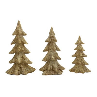 Transpac Set of 3 Gold Resin Tree Sculptures Elegant Holiday Tabletop Decorations for Christmas Gift Giving