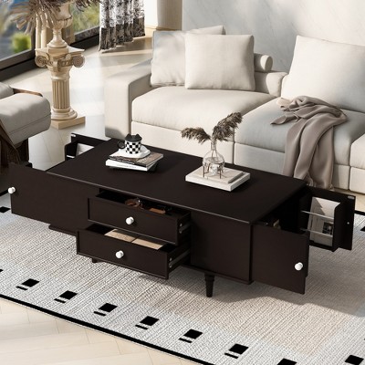 KWPZQEB Modern Rectangle Coffee Table with 4 Drawers, Center Table with 2 Side Hidden Storage Compartments, Center Furniture for Living Room