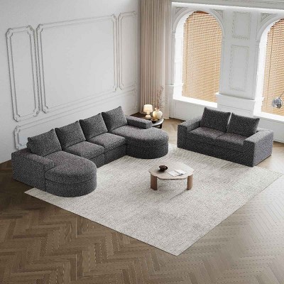 Modern Curved L-Shaped Sectional Sofa with Chaise, Double Cushion Design Modular Sofa, Upholstered Couch with Chenille Cover-Cuddlewood