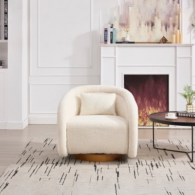 360° Teddy Upholstery Swivel Accent Chair, Comfy Barrel Armchair with Pumpkin-Shape for Living Room, Bedroom or Office - Cuddlewood