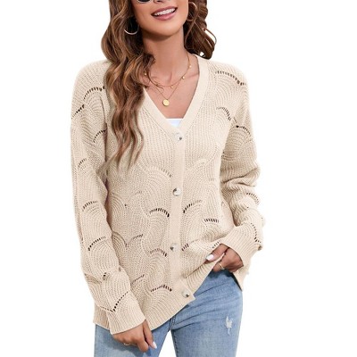 Women's Lightweight Crochet Cardigan Long Sleeve Hollow Out Kint Sweaters