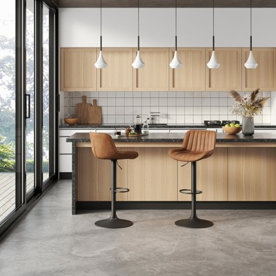 Faux Leather Adjustable Counter Height Barstools, set of 2-HOMLUX