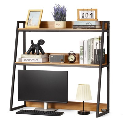 VEVOR Desktop Bookshelf, 2-Tier Desktop Storage Organizer, 37.4" x 12.6" x 35.4" Office Storage Rack Wood Color Display Shelf, Brown