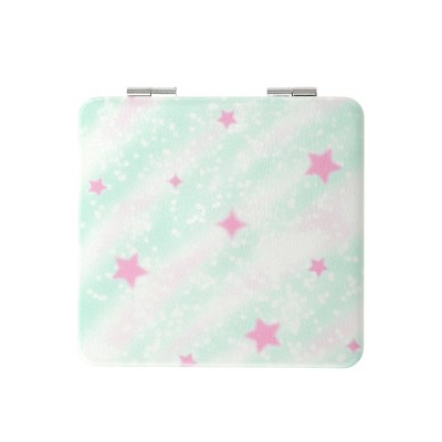 Unique Bargains Women Square Shape Handheld Mirror for Travel White Green 1 Pc