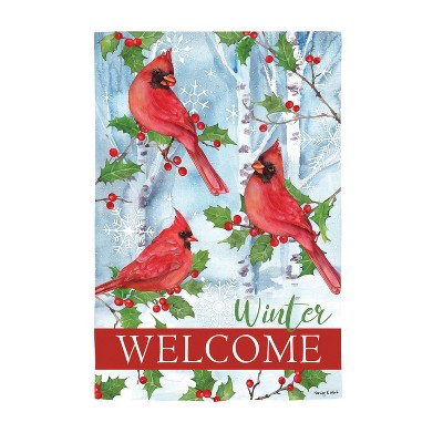 Evergreen Winter Visit Suede Garden Flag 12 x 18 Inches Indoor Outdoor Decor