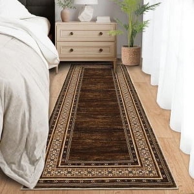 TackView Washable Runner Rug, Modern Bordered Rug Non Slip Bedroom Runner Carpet for Laundry Room Kitchen