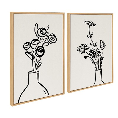 Kate and Laurel Sylvie Still Life Flowers in Vase Framed Canvas Set by The Creative Bunch Studio