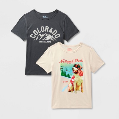 Kids' 2pk Adaptive Short Sleeve 'Dog/Colorado' Graphic T-Shirt - Cat & Jack™ Beige/Charcoal Gray