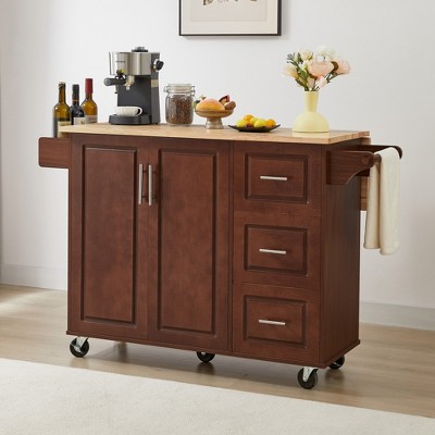 53.78"Kitchen Island with Drop Leaf Countertop, Rolling Kitchen Island Cart , Barn Door Kitchen Island Table