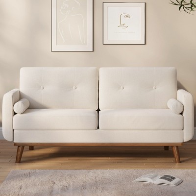 Garvee 65" Loveseat Sofa Couch, Boucle Upholstered Sofa with Wood Legs for Living Room, Bedroom, Office