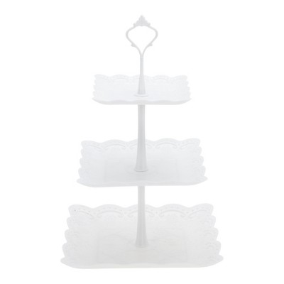 Unique Bargains 3 Tier Dessert Cupcake Stand Square with Tiered Serving Tray for Donuts Fruits White