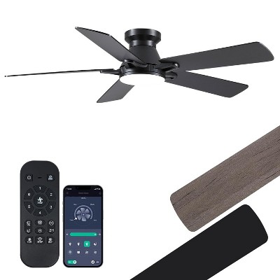 Kviflon 52 Inch Flush Mount 5 Blades Ceiling Fan,Low Profile Ceiling Fan Light for Indoor or Outdoor