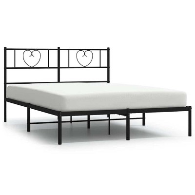 vidaXL Full Metal Bed Frame with Headboard, Sturdy Steel, Black, No Mattress