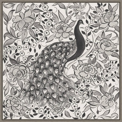 22" x 22" Peacock Garden III BW by Miranda Thomas: Modern Abstract Animal Lithograph - Amanti Art