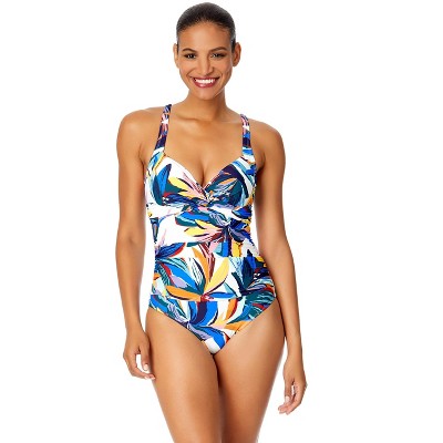 Women's Riviera Floral Underwire Surplice One Piece Swimsuit