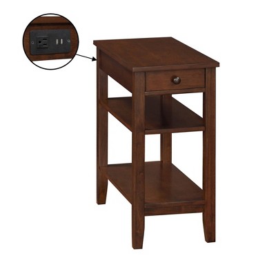 American Heritage 1 Drawer Chairside End Table with Charging Station and Shelves - Breighton Home