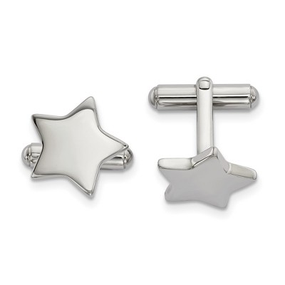 Black Bow Jewelry Stainless Steel Polished Star Cuff Links, 15mm (9/16 Inch)