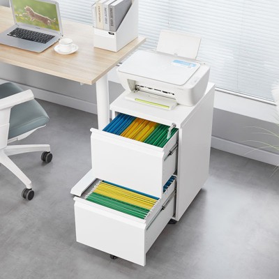 Munora Metal 2 Drawer Mobile File Cabinet with Lock, Under Desk Office Steel Filing Cabinet, 25.6''H Legal/Letter Size Files Storage Cabinet,White
